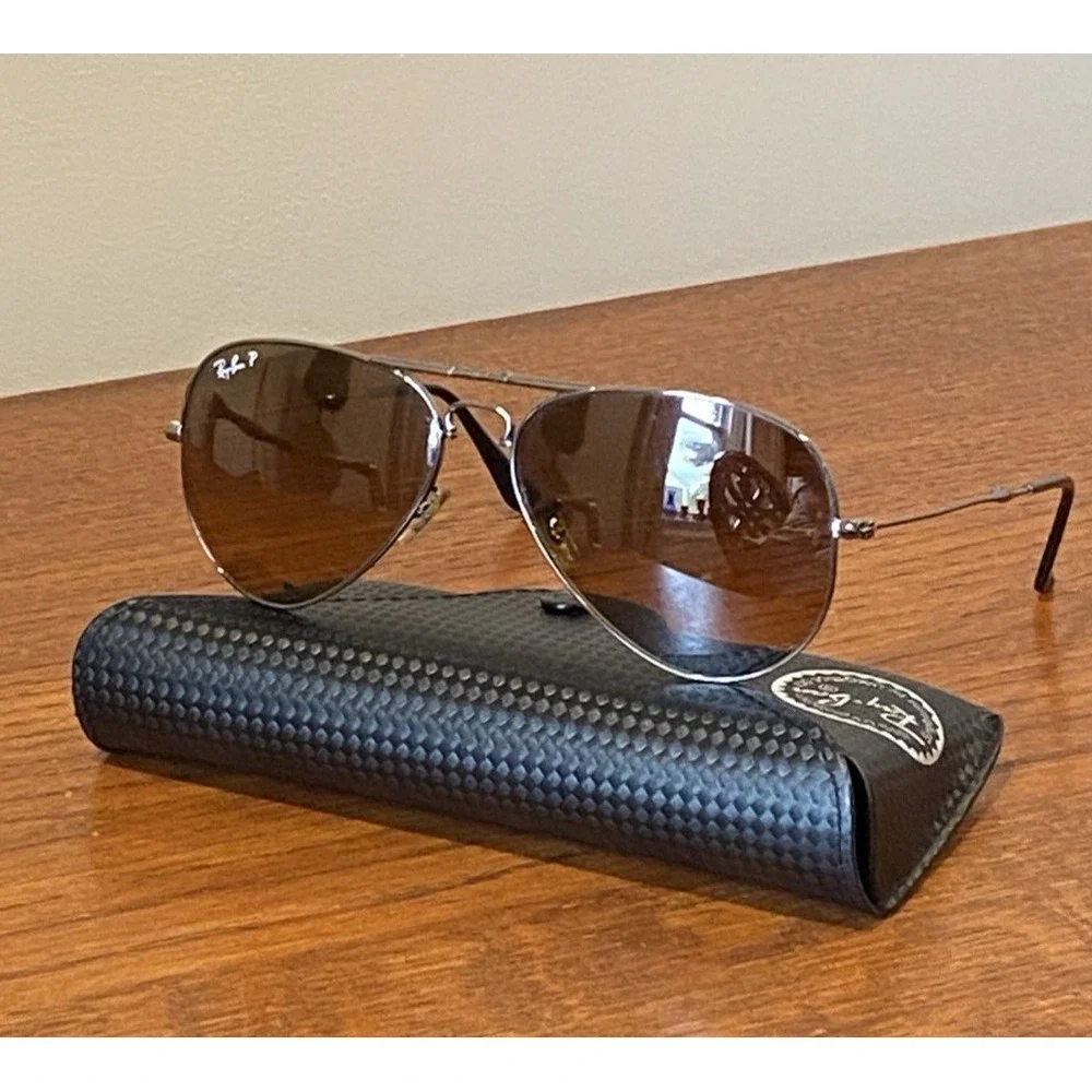Ray-Ban RB 3479 004/M2 Folding Aviator Sunglasses Gunmetal Gray Brown Polarized
